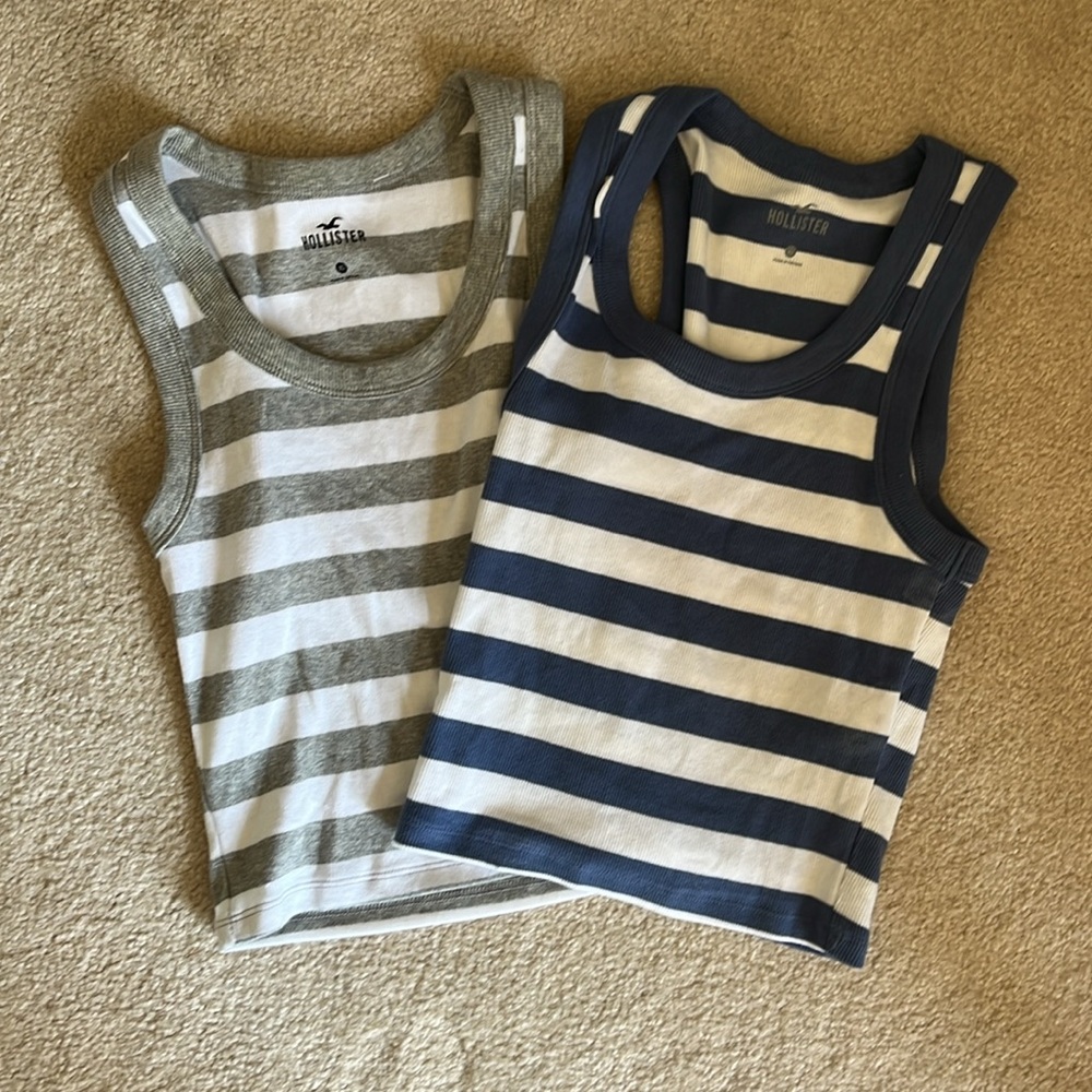 Blue and gray striped hollister tops